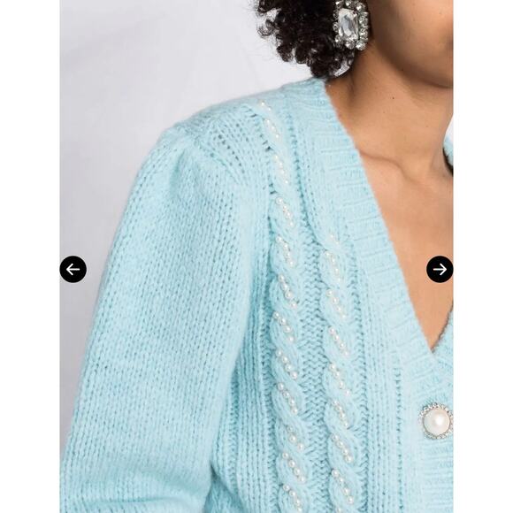 Alessandra Rich Pearl-Embellished V-Neck Cardigan - Picture 2 of 8